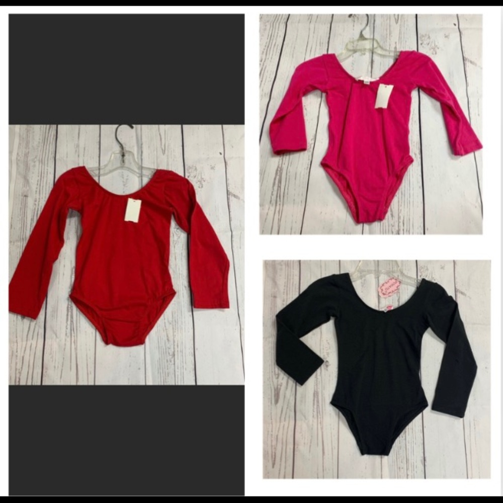 Kids Black or Pink Long Sleeve Dance Gymnastics Bodysuit Leotard U Choose 1 NWT